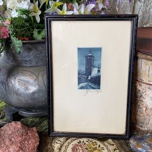 .- Vintage Framed Etching Of Castle - Signed by Artist in Pencil